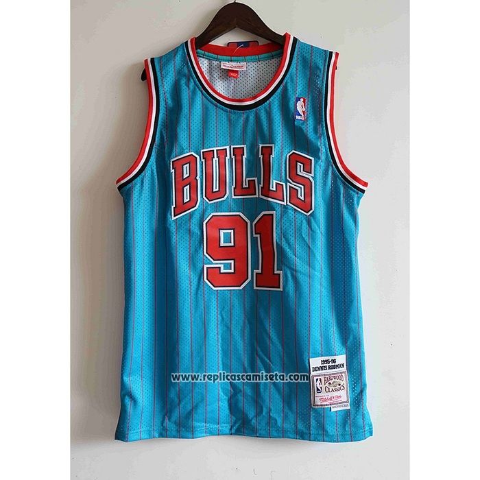 Camiseta Chicago Bulls Dennis Rodman #91 Mitchell & Ness 1995-96 Azul